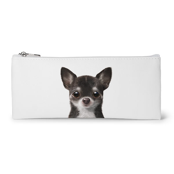 Leon the Chihuahua Leather Flat Pencilcase