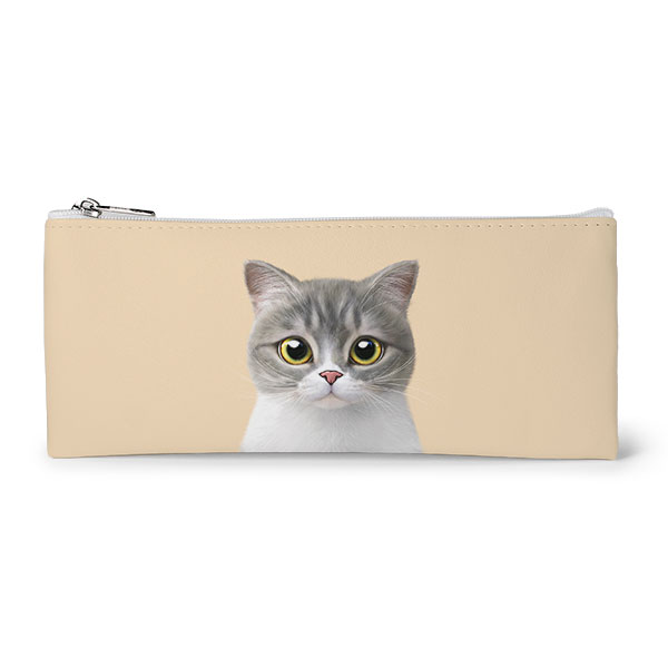 Moon the British Cat Leather Flat Pencilcase