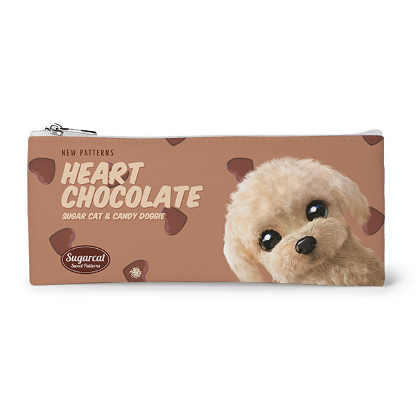 Renata the Poodle’s Heart Chocolate New Patterns Leather Flat Pencilcase