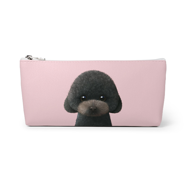 Choco the Black Poodle Leather Triangle Pencilcase