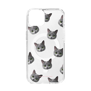 Sarang the Russian Blue Face Patterns Clear Gelhard Case (for MagSafe)