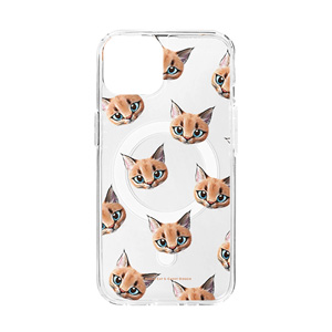 Cali the Caracal Face Patterns Clear Gelhard Case (for MagSafe)