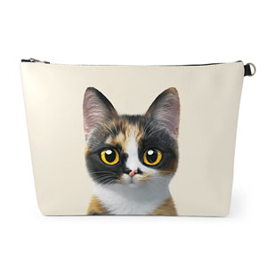 Mayo the Tricolor cat Leather Clutch (Triangle)