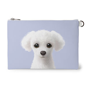 Siri the White Poodle Leather Flat Pouch