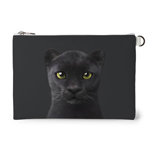 Blacky the Black Panther Leather Flat Pouch