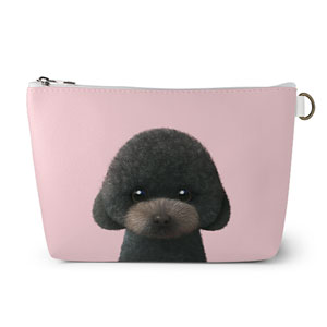Choco the Black Poodle Leather Triangle Pouch