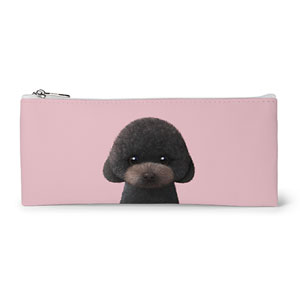 Choco the Black Poodle Leather Flat Pencilcase