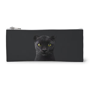 Blacky the Black Panther Leather Flat Pencilcase
