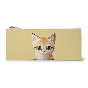Sandy the Sand cat Leather Flat Pencilcase