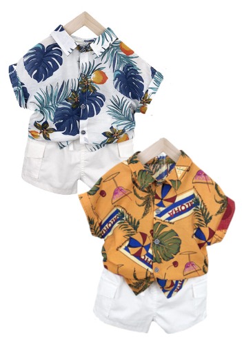 하와이안 반팔 셔츠 11호-17호 아동 남자 여자 아이 비치룩 여행 여름 썸머 하와이 바캉스 남방