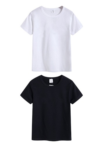 블랙 화이트 반팔 티셔츠 9-19호 아동 남자 여자 어린이 아이 라운드 무지 흰색 검정 면 이너 티