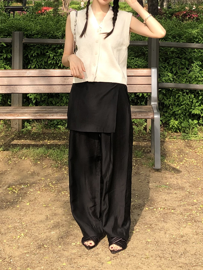 [Highly recommended] sheer wide-fit trousers with wrap skirt [re-order, 약 7-10일 소요 예정]