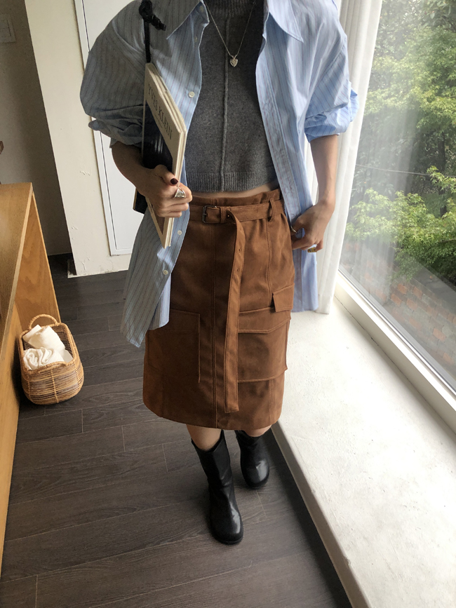 suede belted cargo skirt