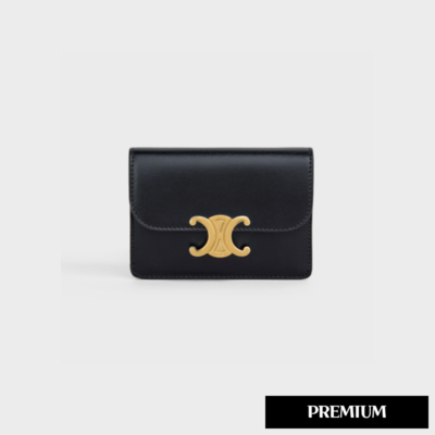 [오늘출발] [Premium] 셀린느 샤이니 카프스킨 플랩 트리옹프 블랙 카드 지갑 [매장-60만원대]