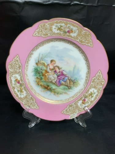 세브르  Chateau de St. Cloud  핸드페인트 경치 케비넷 플레이트-데미지-(크랙) Sevres Chateau de St. Cloud Hand Painted Scenic Cabinet Plate circa 1846 - AS IS (Crack)