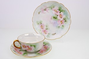 p&amp;p 리모지 핸드페인트3ps간식셋트 P &amp; P Limoges France Hand Painted 3 Piece Snack Set dtd 1915