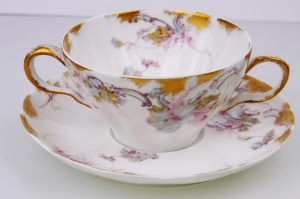 하빌랜드 리모지 2핸들 컵&amp;소서 Haviland Limoges 2 Handled Boullion Cup and Saucer circa 1888 - 1896