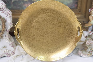 윌링 데코 Co 에칭 금장 케이크 플레이트 Wheeling Decorator Co. Etched Gold Cake Plate circa 1920 - 1950