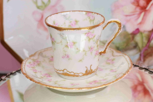 하빌랜드 리모지 더블 골드 데미타스 컵&amp;소서 Haviland Limoges Double Gold Demitasse Cup &amp; Saucer circa 1903