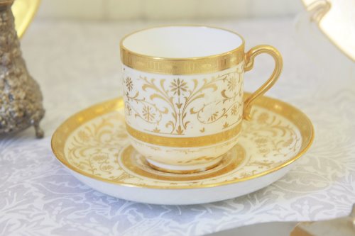 민톤 티파니 금박 데미타스 (에쏘잔) 컵&amp;소서 Minton Tiffany Gold Leaf Demitasse Cup &amp; Saucer circa 1902 - 1912.