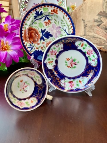 스테포셔 가디 웰쉬 컵&amp;소서 Staffordshire Gaudy Welsh Cup &amp; Saucer circa 1880