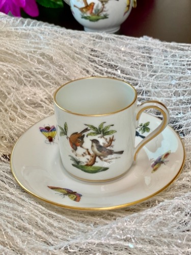 헤렌드 로쉴드 버드 핸드페인트 데미타스 (에쏘잔) 컵&amp;소서 Herend Rothschild Bird Hand Painted Demitasse (espresso) Cup &amp; Saucer