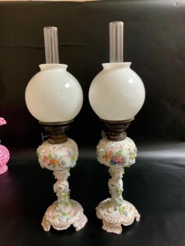 Carl Thieme 드레스덴 오일 램프-한쌍- Carl Thieme Dresden Oil Lamps circa 1880 - Pair !!!!