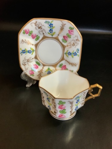 Delvaux 파리스 핸드페인트 컵&amp;소서-헤어라인- Delvaux Paris Hand Painted Cup &amp; Saucer circa 1910 - AS IS