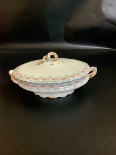 Pouyat 리모지 더블 골드 커버 케서롤 Limoges Oval Covered Casserole circa 1900