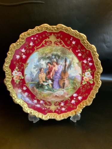 코로넷 리모지 핸드페인트 벽 장식 챨져 Coronet Limoges Hand Painted Wall Charger circa 1919