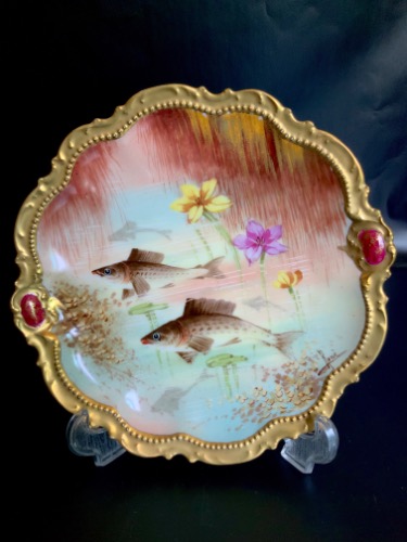 코로넷 리모지 핸드페인트 플레이트-아티스트 서명 Coronet Limoges Hand Painted Plate circa 1900