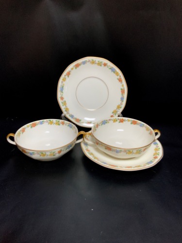 띠에로 하빌랜드 리모지 &quot;로스메리&quot; 투핸들 컵&amp;소서 !! 50% 세일!!  Theo Haviland Limoges &quot;Rosemary&quot; 2 Handled Soup &amp; Saucer circa 1920