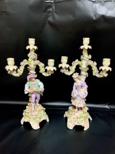 Schierholz Plaue  피겨린 3구 촛대 1880 /   Schierholz of Plaue Figural Candelabra Pair circa 1865 - 1911