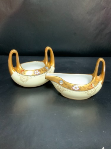 Delinieres 리모지 피칼드 스튜디오 데코 크리머 슈거 Delinieres Limoges Pickard Studios Decorated Creamer &amp; Sugar circa 1910