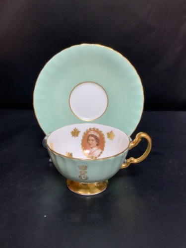 앤슬리 퀸 엘리자베트 기념 컵&amp;소서 Aynsley Queen Elizabeth Commemoration Cup &amp; Saucer 1959