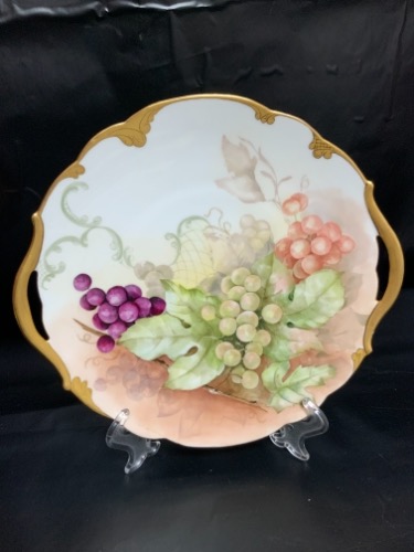 Tressemanes &amp; Vogt 리모지 핸드페인트 패스트리 투핸들 플레이트 Tressemanes &amp; Vogt Limoges Hand Painted Pastry Plate circa 1900 - NICE!