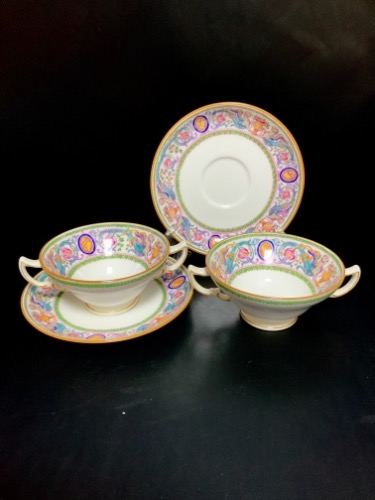 민톤 폴리크롬 투핸들 컵&amp;소서 Mintons Polychrome 2 Handled Cup &amp; Saucer circa 1930