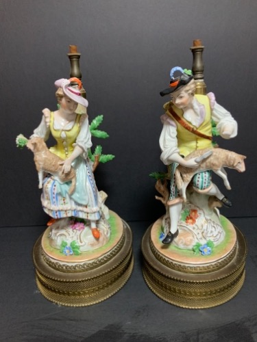 Carl Thieme (드레스덴)피겨린 램프 한쌍 Carl Thieme (Dresden) Figural Lamp Base Pair circa 1901