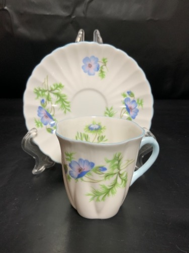 쉘리  &quot;Blue Poppy&quot; 데미타스 (에쏘잔) 컵&amp;소서 Shelley &quot;Blue Poppy&quot; Demitasse Cup &amp; Saucer circa 1930