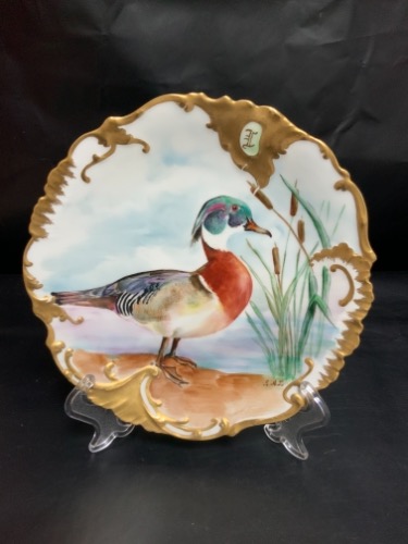 리모지 핸드페인트 게임 플레이트 Limoges Parlor Painted Game Plate circa 1900