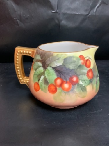 Pouyat 리모지 핸드페인트 사이더 피쳐 Pouyat Limoges Hand Painted Cider Pitcher circa 1890