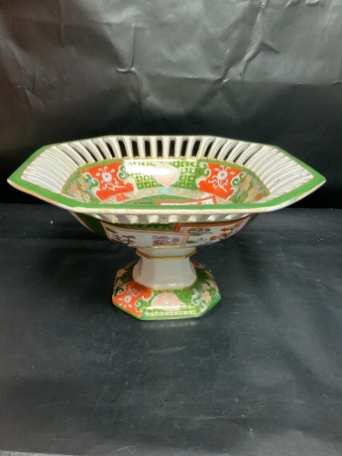 메이슨 아이언스톤 도자기 폴리크롬 투각 캄포트 Masons Ironstone Aesthetic Polychrome Fluted Compote circa 1880