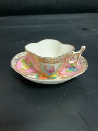 드레스덴 핸드페인트 명화 미니 컵&amp;소서 Dresden Hand Painted Watteau MINI Cup &amp; Saucer circa 1890