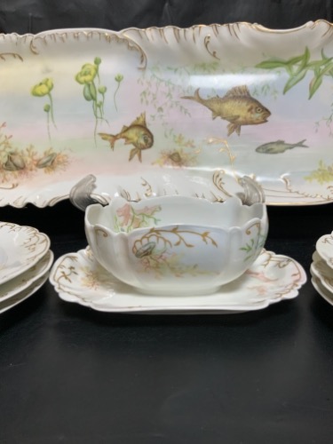 하빌랜드 리모지 핸드페인트 10Pc 피쉬 세트 Haviland Limoges Hand Painted 10 Piece Fish Set circa 1888 - 1896