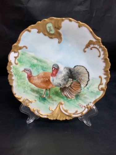 리모지 핸드페인트 게임 플레이트 Limoges Parlor Painted Game Plate circa 1900