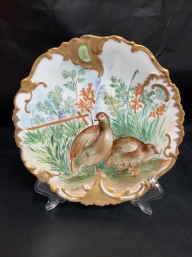 리모지 핸드페인트 게임 플레이트 Limoges Parlor Painted Game Plate circa 1900