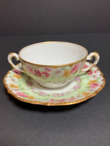 엘리트 공장 데코 투핸들 컵&amp;소서 Elite Factory Decorated 2 Handled Cup &amp; Saucer circa 1900 - 1914