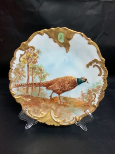 리모지 핸드페인트 게임 플레이트 Limoges Parlor Painted Game Plate circa 1900