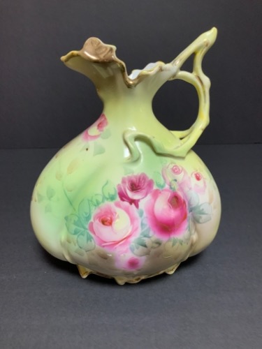 핸드페인트 밀크 피쳐/베이스 Hand Painted Milk Pitcher Beautiful Botanical Handle