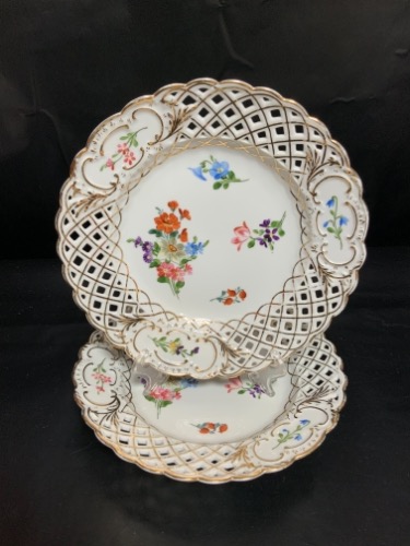 드레스덴 핸드페인트 투각 케비넷/리본 플레이트-있는 그대로- Dresden Hand Painted Reticulated Cabinet / Ribbon Plate circa 1880 - AS IS